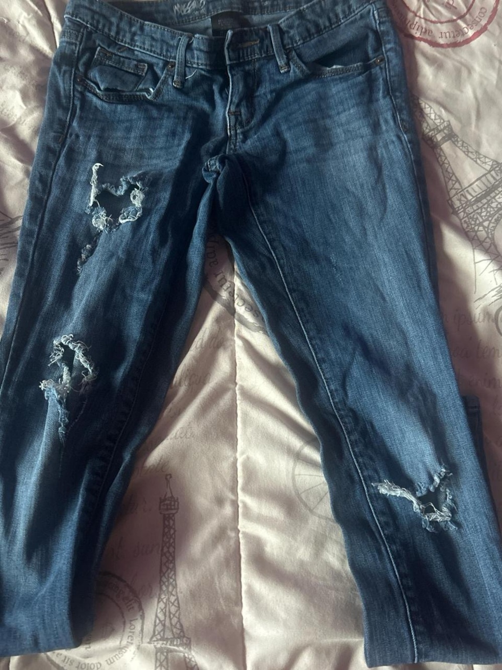 Distressed Women's Dark Blue Jeans - Low Rise Classic Skinny